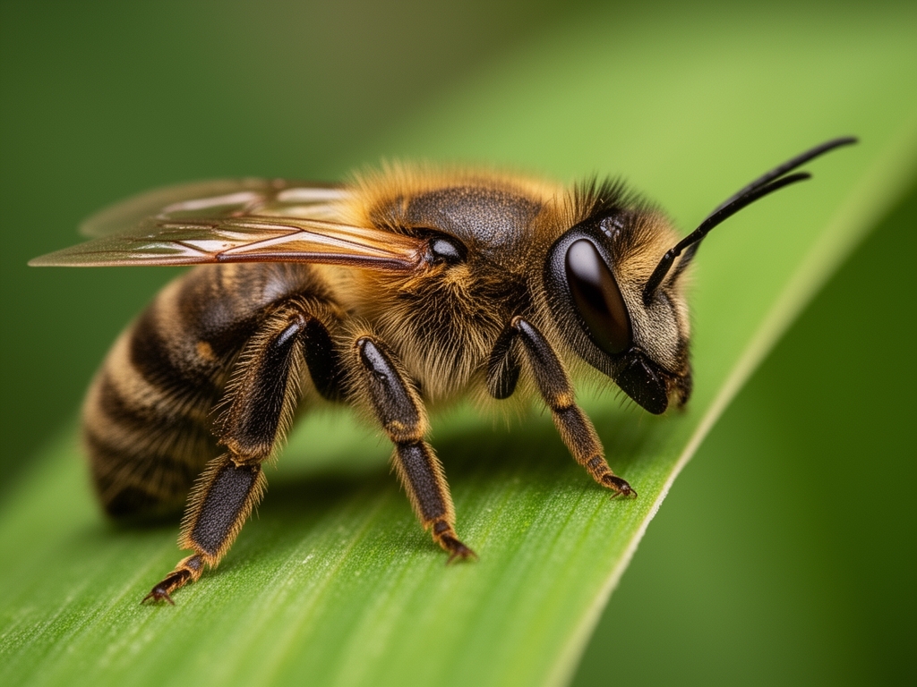 Macro photographie d'une feuille verte avec des gouttelettes de rosée du matin, veines de la feuille visibles en détail, fond flou en tons de vert